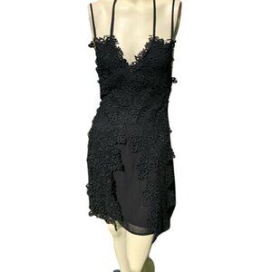 Foxiedox Black Lace Lined Spaghetti Strap Dress Adjustable Straps Hidden Zipper